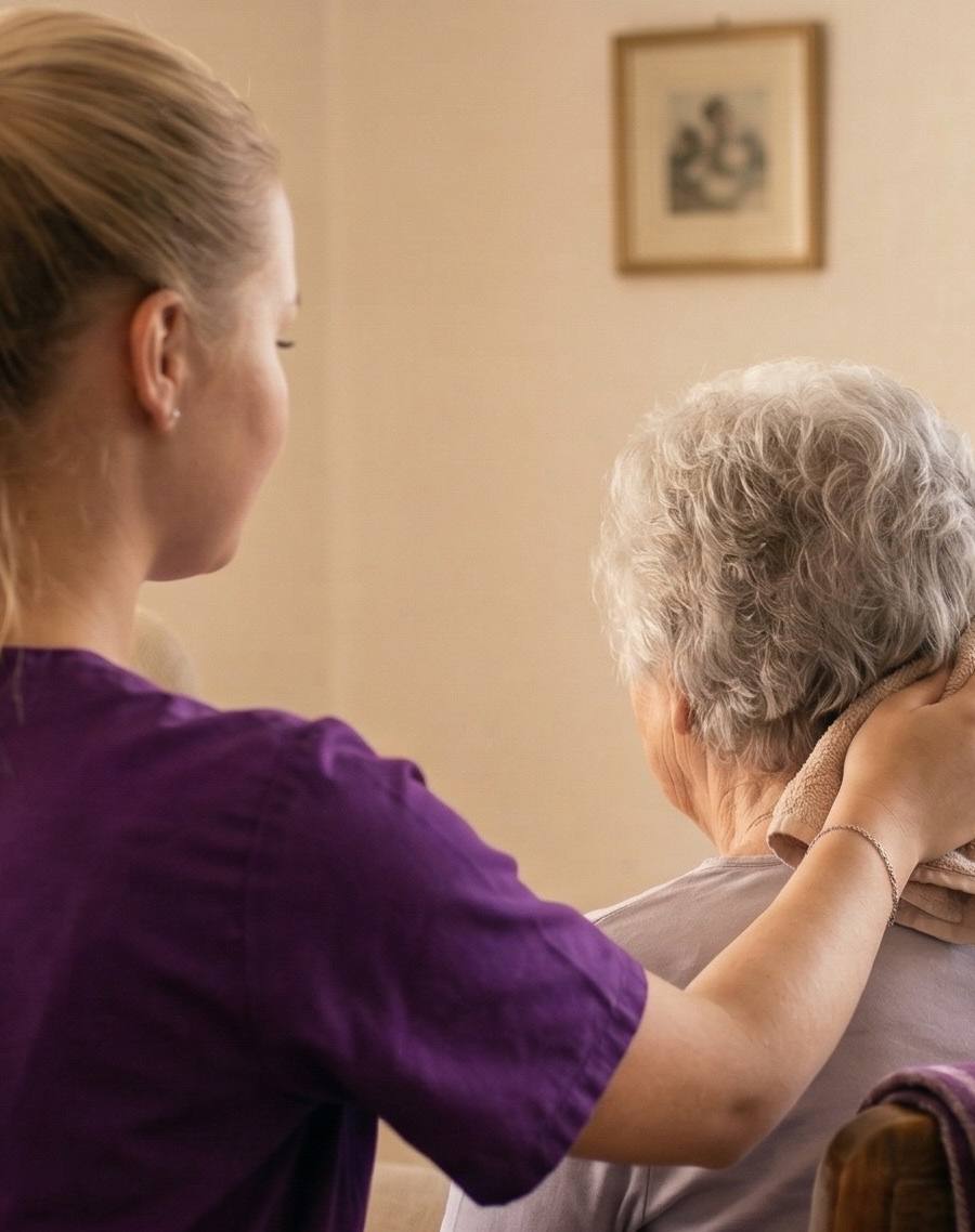 Mitarbeiterin von MultiCare bei einer Seniorin zu Hause